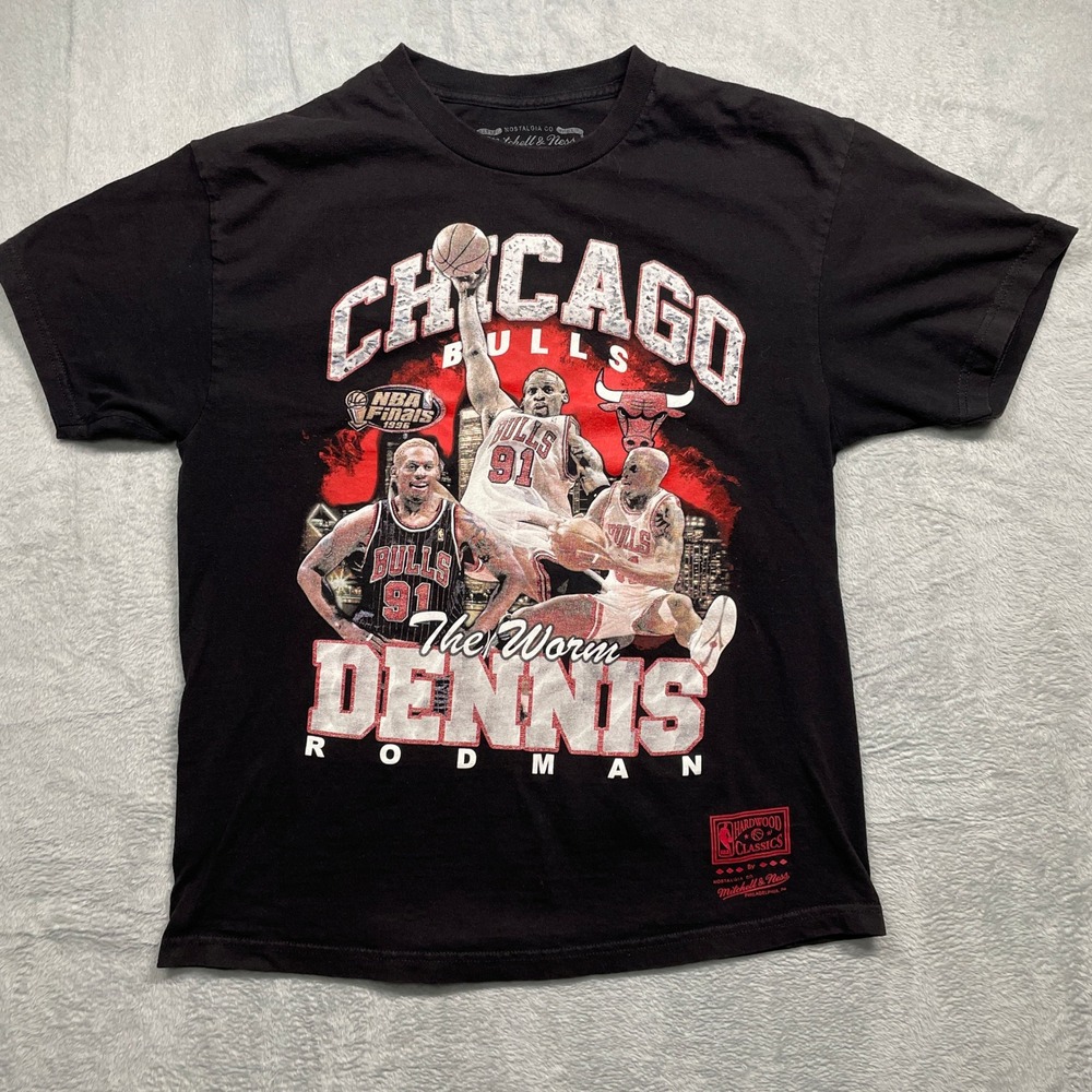Mitchell & Ness Dennis Rodman Chicago Bulls T-Shirt Mens Large Black Graphic Tee